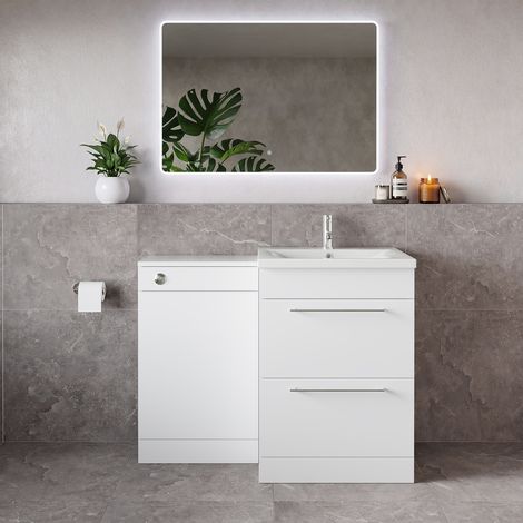 Napoli 460 Gloss White 1100mm 2 Drawer Vanity Unit Toilet Suite with Glide Basin - 1100mm - Chrome 320mm HandleWithout Kingston Toilet Pan