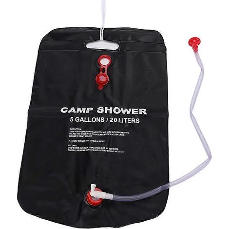 Sac de douche portable de 20 L avec flexible et pommeau de douche en plastique grande capacité pour le stockage d'eau en extérieur, idéal pour le camping, la randonnée et les pique-niques. (1/5)