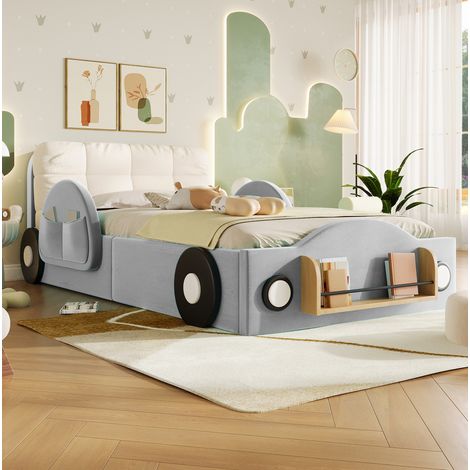 Polsterbett 90x200 grau mit Seitentaschen, Regal und großem Kopfkissen OKMYHOME (1/5)
