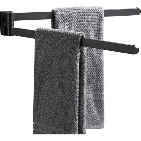 Serviettes pivotant Noir - Oganizer - Gain de Place - Support Mural pour Serviettes - Double Barre pivotante pour Salle de Bain (1/5)