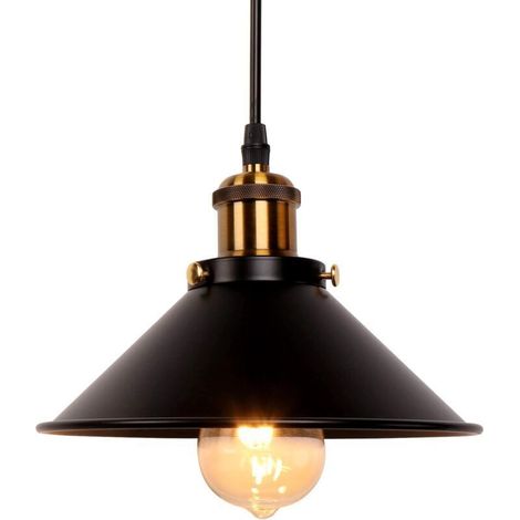 Lustre rétro américain-Industriel Rétro Fer Noir Suspendu Pendentif Lumière-Longueur réglable, avec source lumineuse (1/5)
