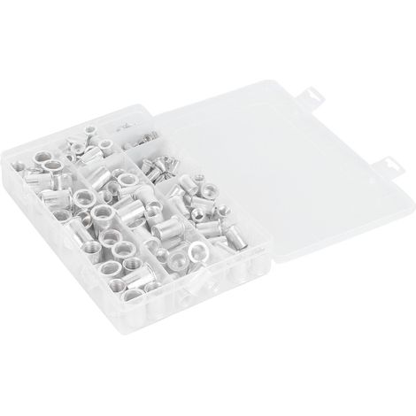 Écrous rivetés 175 pièces en alliage d'aluminium, tête plate zinguée, inserts filetés pour fixation, outillage de bricolage, kit de visserie robuste. (1/5)