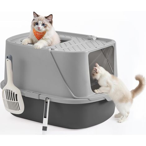 Grand Bac à Litière pour Chat, Taille XXL, Fermé, Couvercle Rabattable (1/5)