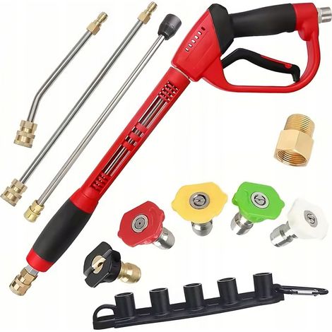 Pistola Alta Pressione con Set di Accessori – Compatibile con Idropulitrici Kärcher HD/HDS 5 Ugelli, 3 Lance, Adattatore M22 Lunghezza 23–162 cm (1/5)