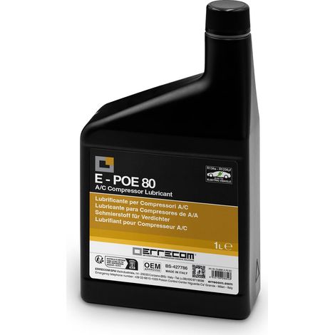 ERRECOM E-Poe 80, Lubrificante per Compressori A/C elettrici degli autoveicoli ibridi e elettrici, viscosità 80, flacone da 1 L
