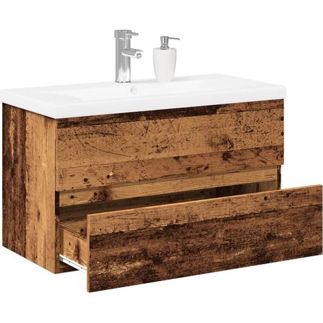 Waschbeckenunterschrank mit Einbaubecken Altholz-Optik