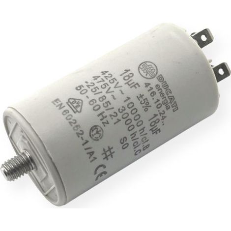 Ducati Energia – Condensateur permanent 18µF à cosses Faston – Ø40x70mm – Pour moteurs électriques 220V et pompes – Homologué VDE EN60252-1