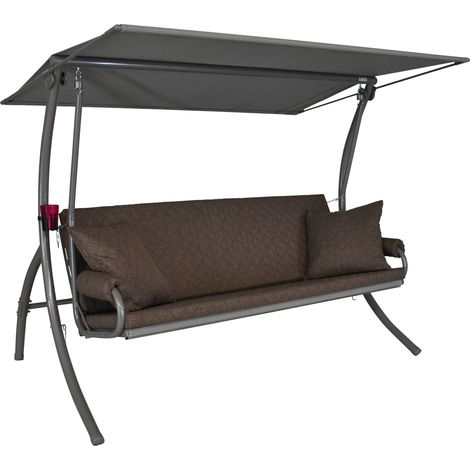 Balancelle de Jardin Elegance Joy, 3 Places, Structure en Acier Galvanisé, Tissu Primetex, avec Auvent Ajustable et Coussins Amovibles (Taupe) (1/5)