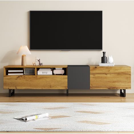 TV-Möbel in Holzoptik und Dunkelgrau, 170 x 36,5 x 42 cm, 3 Türen, 2 Nischen HAVRYA (1/5)