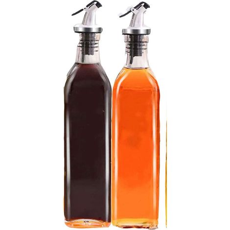 Bouteille Distributeur Huile - Verre Trempé 500 ml - Bec Verseur Anti-Goutte - Pour Cuisine Maison ou Restaurant - Lot de 2 (1/5)