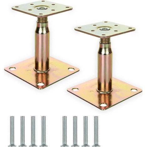 Set di 2 supporti regolabili per pali rialzati zincati, da 100 a 150 mm - Per edilizia - Oro (1/5)