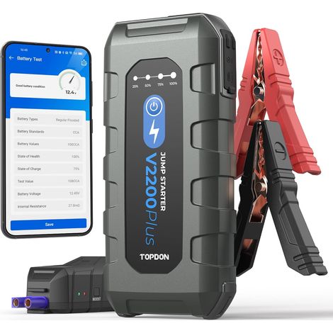 Booster Batterie Voiture 2200A et 12V Testeur de Batterie, Plus Demarreur Batterie Voiture Jump Starter pour Moteurs Diesel Jusqu'à 8L (1/5)