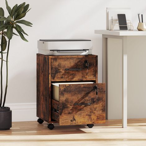 Caisson Bureau Mobile 2 Tiroirs, Roulettes, Documents Suspendus Format Lettre, Marron (1/5)
