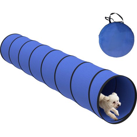 Hunde Agility Tunnel 300 x 50 cm Hundetunnel mit 4 Bodenankern Tragetasche Spieltunnel für kleine mittelgroße Hunde Blau