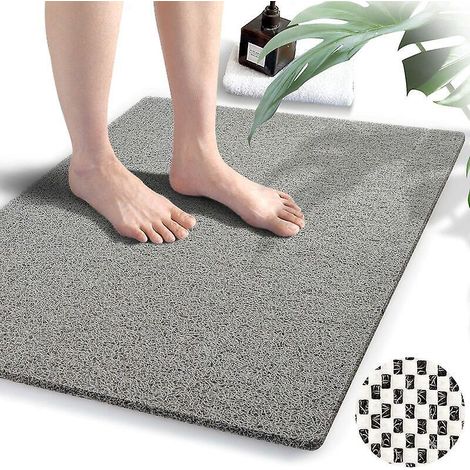 tapis De Douche - 50 X 80cm, Gris, Tapis De Bain Antidrapant Textur, Tapis De Douche En Pvc Loofah Pour La Salle De Bain, Schage Rapide (1/5)