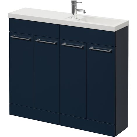 Napoli 250 Deep Blue 1000mm 4 Door Vanity Unit with Square Silvo Basin - 1000mm - Chrome 160mm Handle