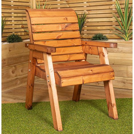 Charles Taylor Hand Made Traditional Chunky Rustic Wooden Garden Chair Furniture Flat Packed (1/5)