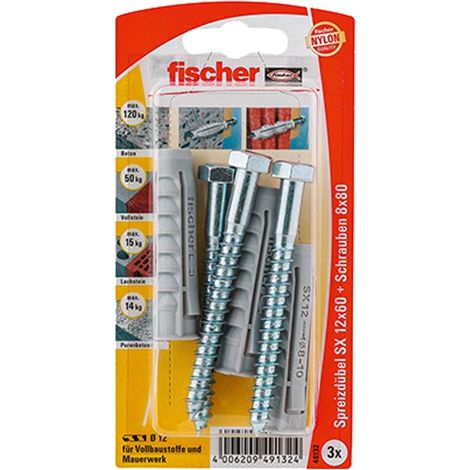 Fischer 3x Cheville SX 12x60 S avec vis - 49132 Fin de série