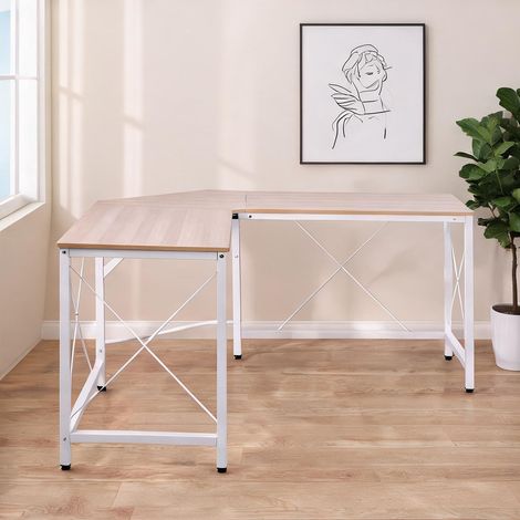 Bureau d'angle en MDF laqué naturel 150 x 150 cm natural en métal (1/5)