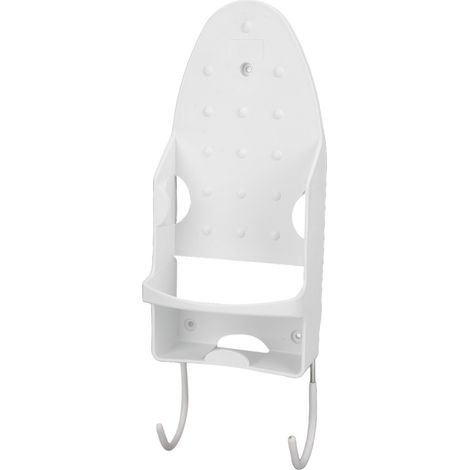 Support de fer à repasser mural - Blanc - Plastique PBT résistant chaleur 220°C avec crochets intégrés pour rangement (1/4)