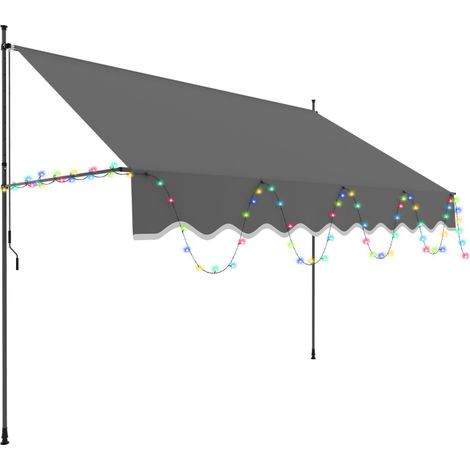 SWANEW Tenda a bracci con LED Tenda manuale Tenda retrattile senza foratura 300x120cm Grigio (1/5)