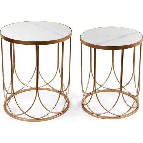 Set aus 2 runden Beistelltischen in Metall mit Marmor-Effekt Ø46 x 56 cm und Ø41 x 52 cm