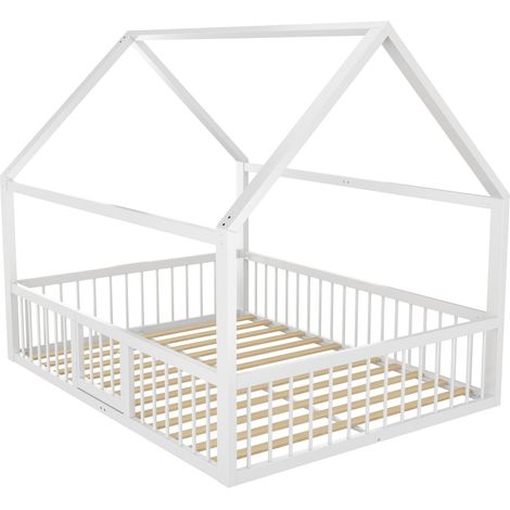 Cama casita de metal blanco 140 x 200 cm con barreras, sin colchón HOMVRA (1/5)