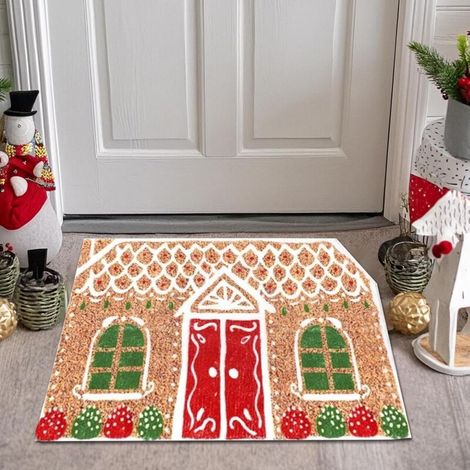 Paillasson d'entrée – Paillasson de Noël extérieur, tapis de sol pour la maison, motif maison en pain d'épices, tapis d'entrée doux et absorbant pour salle de bain, cuisine, porche, décoration intérie (1/5)