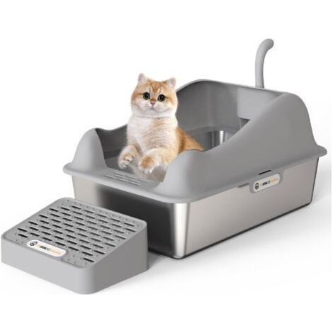 Bac à litière pour Chat en Acier Inoxydable , Grand bac à litière pour Chat, bac à litière fermé en Acier Inoxydable, étanche, Facile à Nettoyer, n'absorbe Pas Les odeurs,604030cm (1/5)