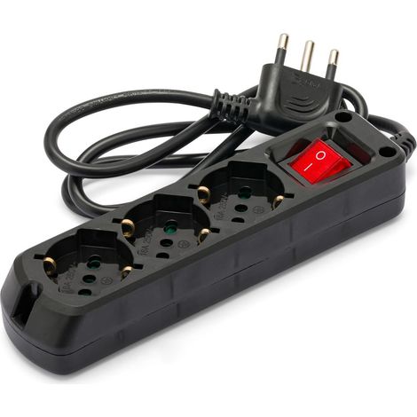 Multiprise - 3 prises polyvalentes (Schuko + 10/16A) - Grande fiche 16A - Interrupteur lumineux - Couleur Noir (1/5)