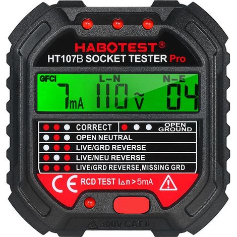 Testeur de Prise HT107D EU90250V 4565Hz Testeur Prise Electrique with LCD Ecran (1/2)
