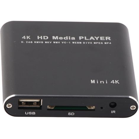 Lecteur vidéo HD 4K haute résolution, mini lecteur multimédia en streaming pour interface multimédia HD, cartes mémoire AV USB, prise US 100-240 V (1/5)