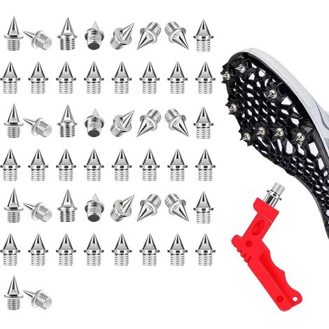 50pcs 6.4mm Pointes Piste en Acier Inoxydable avec 1 Clé à Pointe Athlétisme, Pointe Athlétisme Cross Country pour Chaussures de Piste Chaussures de Sport Jogging Course à Pied (Argent) (1/5)