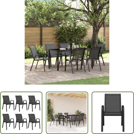 Balkonstühle - Stapelbare Gartenstühle 6 Stk. Schwarz Textilene (1/5)