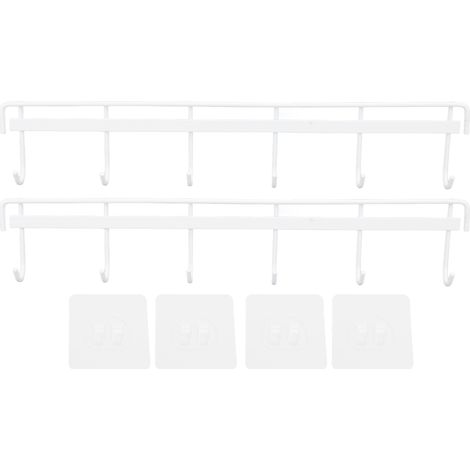 Zweiteilige, wandmontierte Garderobe aus Edelstahl mit 6 Haken für Kleidung, Handtücher und Hüte, weiß (1/5)