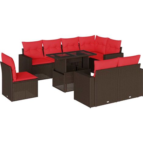 Maison Exclusive - Set Divani da Giardino 9 pz con Cuscini Marrone in Polyrattan (1/5)