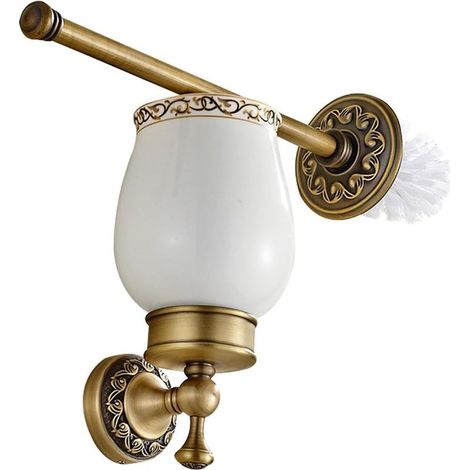 Brosse de Toilette en Laiton de Haute Qualité Fini par Laiton Antique avec Les Motifs délicats à la Base et à la Barre Brosse WC de Couleur Bronze Décoration et Accessoire pour Salle de Bain (1/5)