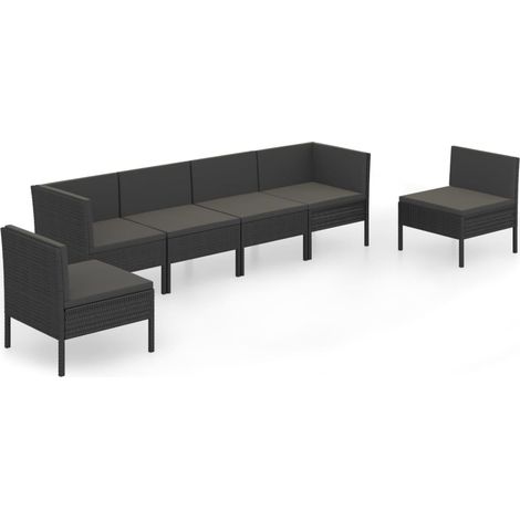 Mobili da giardino mobili da esterno Set di mobili da 6 pezzi con cuscini in resina intrecciata nera