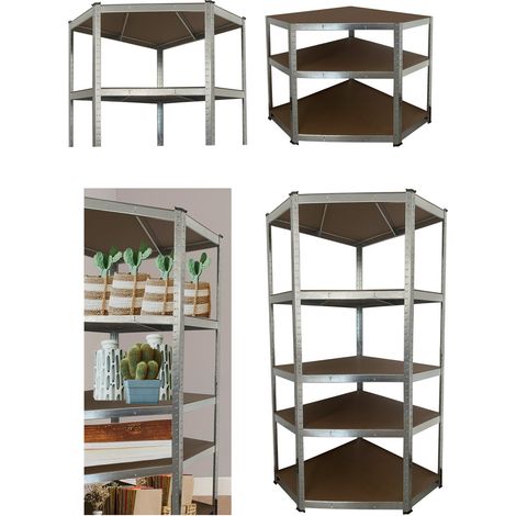JARDIN202 - Estantería Metálica con Baldas Ajustables  5 Baldas  Carga 875 Kg  Unidad (Plata - Estantería con Esquina) (1/5)