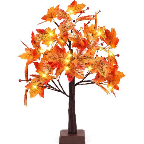 Herbstdeko Ahornblatt Lichterbaum 60cm 24 LEDs Timer, für Fotos und Ambiente (1/5)