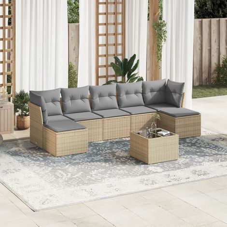 8-tlg. Garten-Sofagarnitur mit Kissen Beige Poly Rattan (1/3)