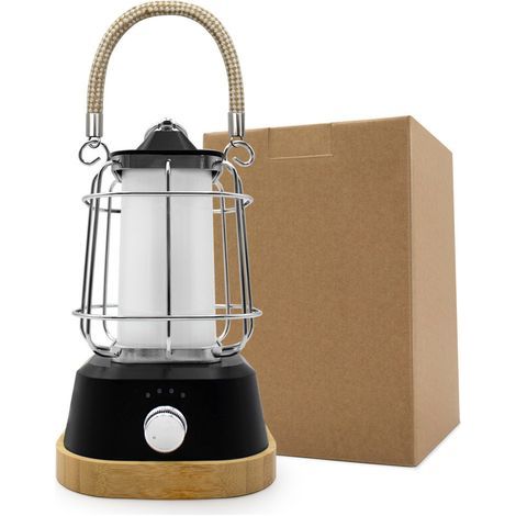 Lampe Camping LED Rechargeable 400 lm,jusqu'à 80h d'autonomie Gradation continue,température de couleur réglable,trois couleurs de lumière,rechargeable avec base en corde de chanvre et Bambou (1/5)
