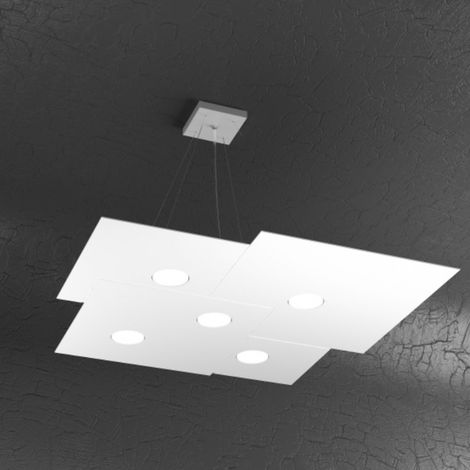 Lampadario moderno top light plate 1129 s5+2 gx53 led metallo biemissione sospensione, finitura metallo bianco