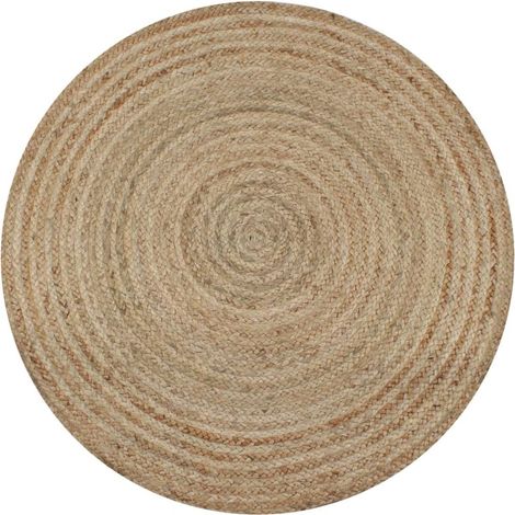 1 Tapis Jute, Rond, Fait Main, Naturel, Décor Salon
