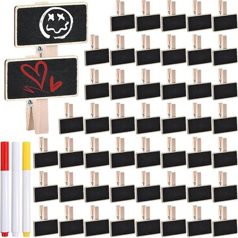 50 Pieces Mini Chalkboard with Clip, with 3 Water-Soluble Markers, Mini Display Board with Clip, Mini Rectangle Chalkboard for Labels Price, Memo, Numbers Table, Wedding (1/5)