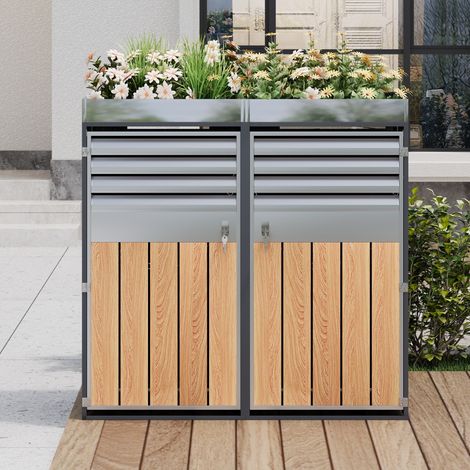 Mülltonnenbox ,Lüftungsöffnung mit Lamellen, trash storage compartments,Abschließbar, Zwei Türen,Pflanzfläche