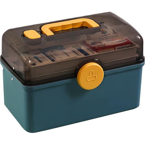 Boîte à pharmacie verrouillable, boîte de rangement pour médicaments, boîte de rangement multifonctionnelle bleue (1/5)