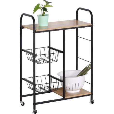 carrello da cucina legno e metallo nero con ruote, 57x30x85 cm (1/3)