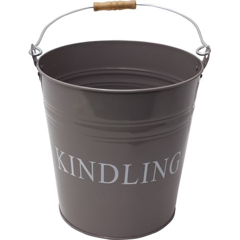 Charlton Fireside Metal Kindling Wood Bucket with Handle, Grey, Steel (1/4)