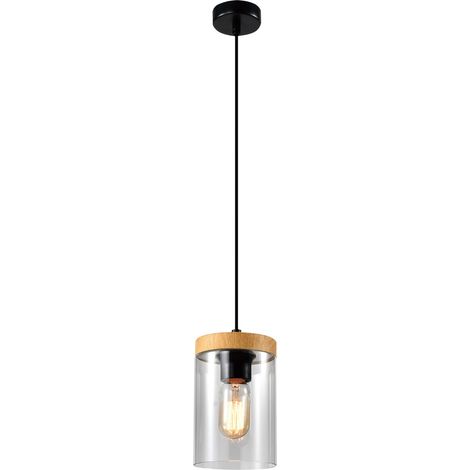 Suspension scandinave noire bois, verre fumé E27 40W (1/5)